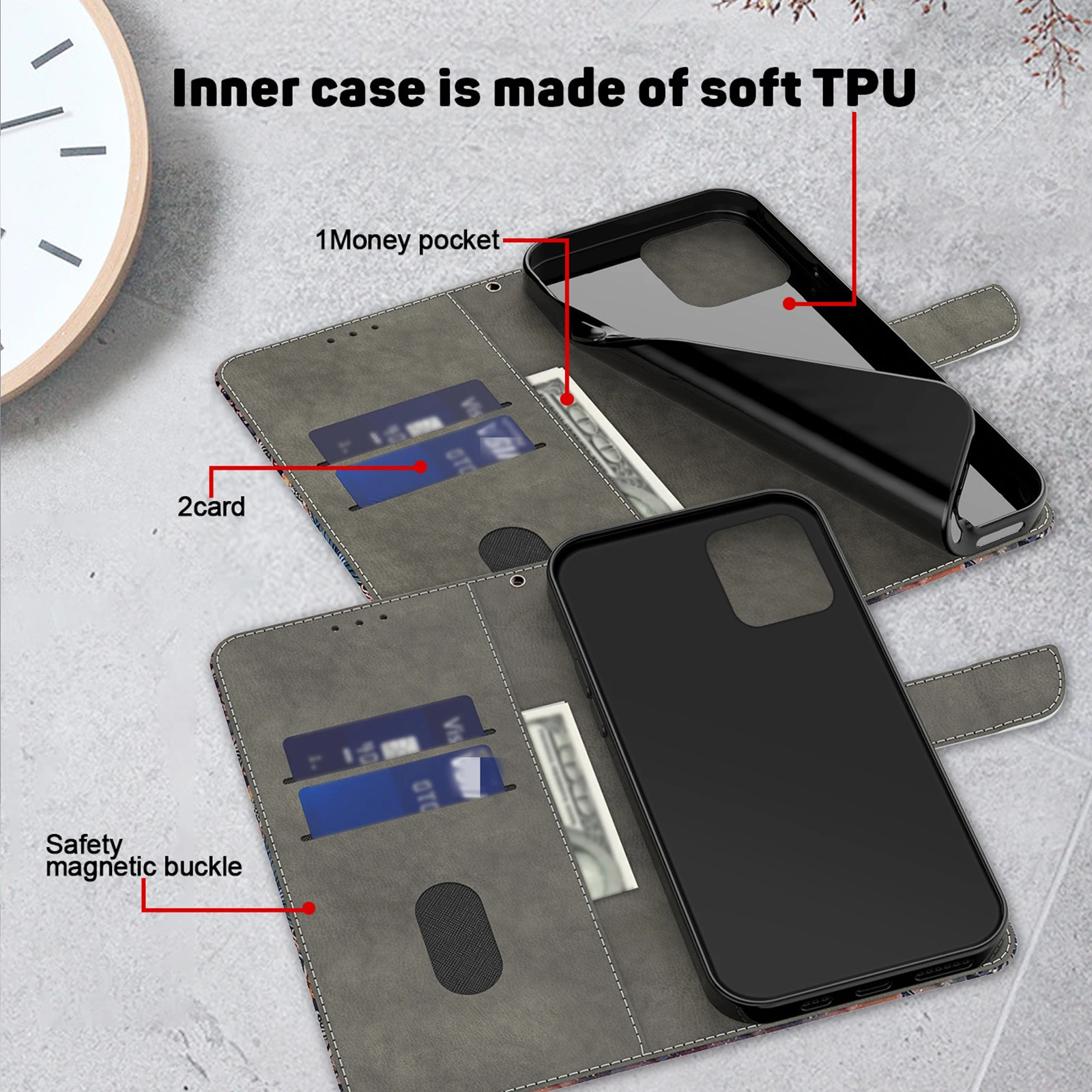 Floral Leather Wallet Flip Cover - 3D Design Phone Case