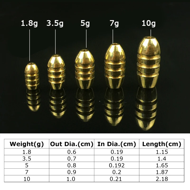 5PCS 1.8g - 10g Fishing Bullet Weights Brass Sinker For Fishing