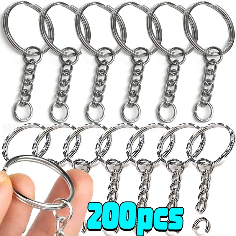 50/200pcs Silver Plated Metal Blank Keyring Keychain Split Ring Keyfob Key Holder Rings DIY Findings Making Keychain Accessories