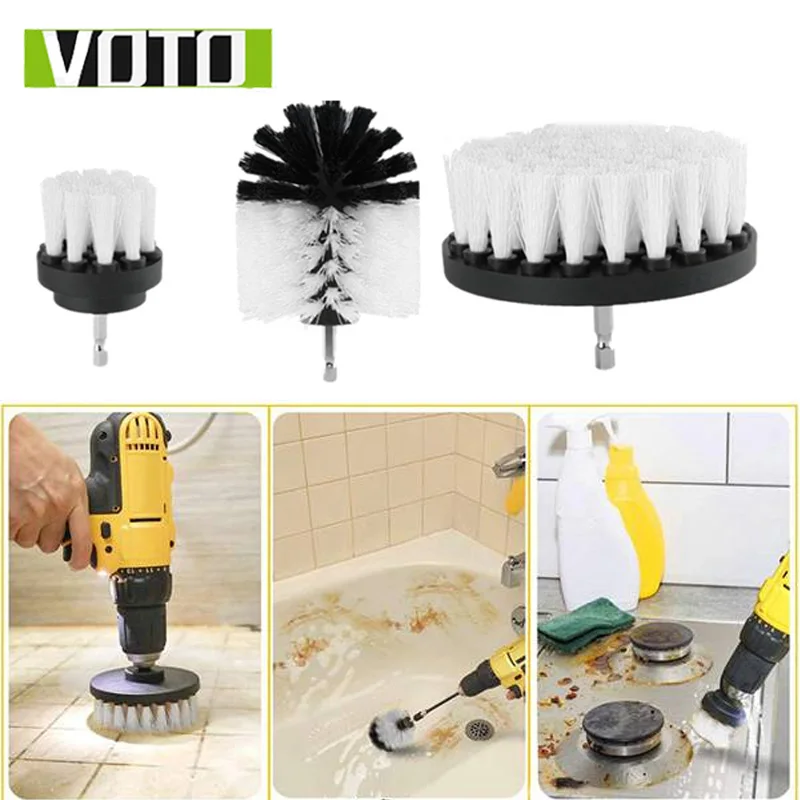 

2/3.5/4'' Electric Scrubber Brush Drill Brush Kit Plastic Round Cleaning Brush Extension Rod for Car Carpet Cleaning Tools