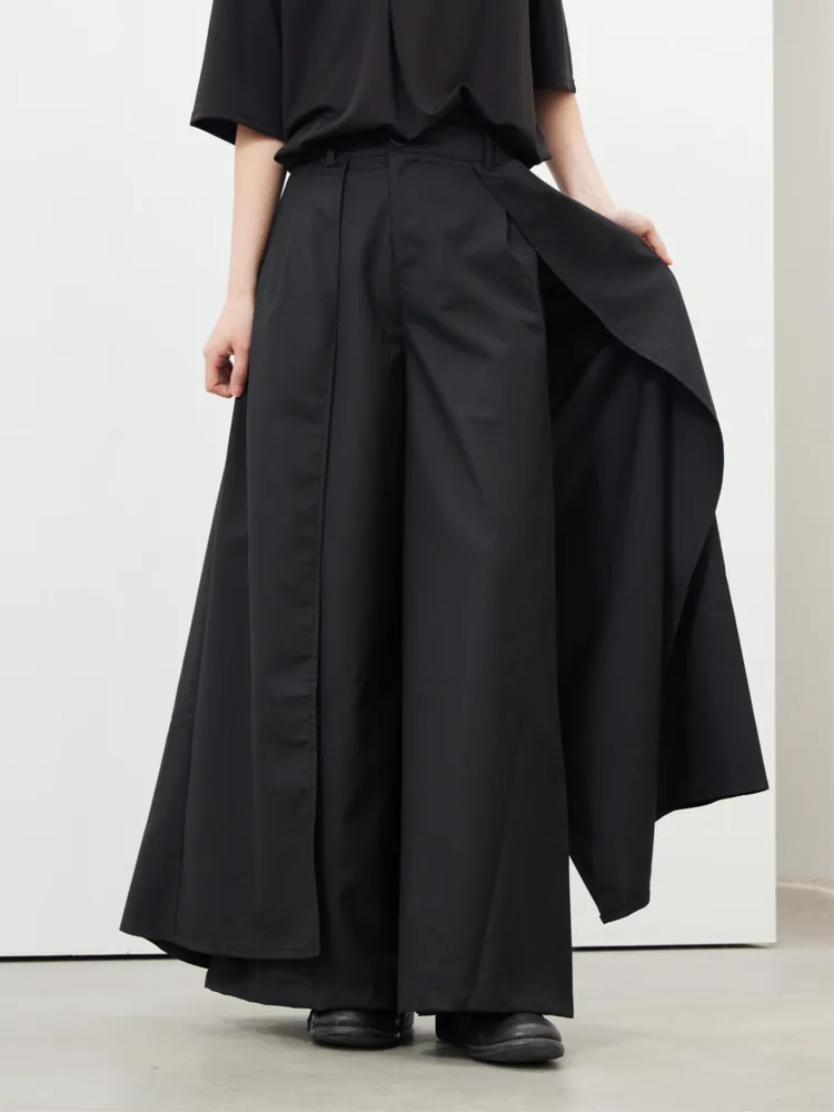 BJTZ Women Black Pleated Long Elegant Wide Leg Pants High Waist New Loose Fit Trousers Fashion Tide Spring Autumn 2024 HL184