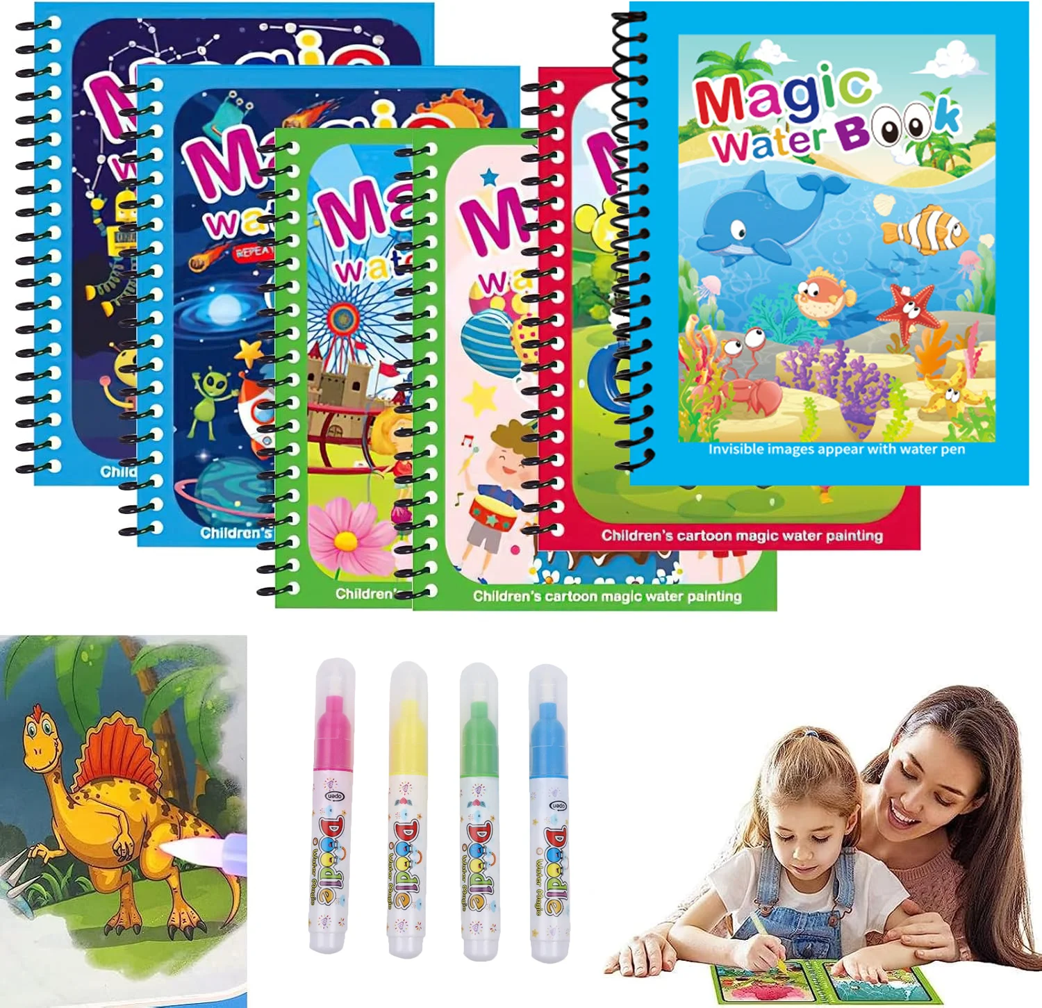 Kids Graffiti Coloring Water Picture Book Sensory Early Education Puzzle Drawing Toy Ocean Dinosaur Animal Water Drawing Picture