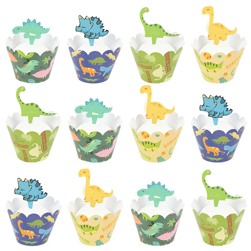 Dinosaurus Cupcake Toppers, Muffin Decoratie Dino Taart Decoratie Dinosaurus Taart Decoratie, Gelukkige Verjaardag Taart Topper Zwarte Glitter Verjaardagstaart voor Dino Thema Feestdecoraties