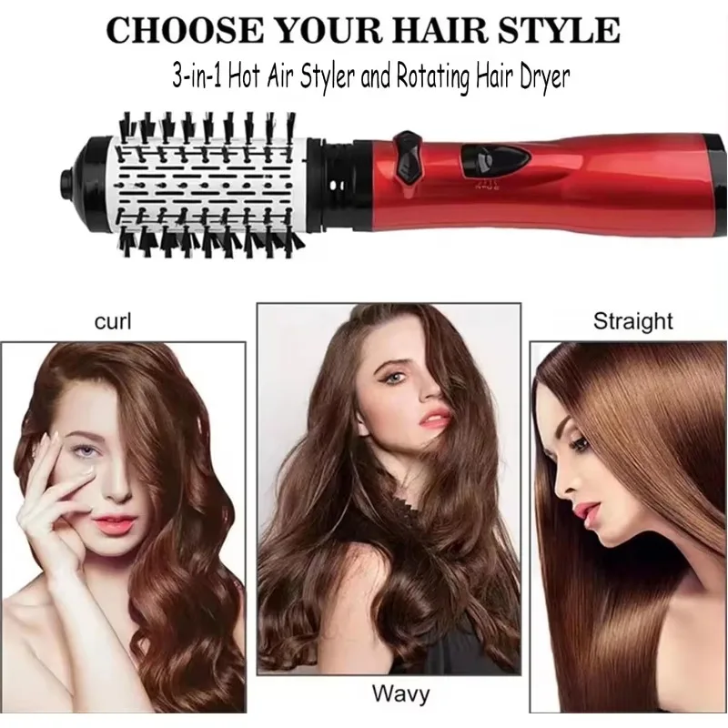 3 in 1 Rotating Hair Dryer Electric Comb Hair Straightener Brush Dryer Brush Hot Air Comb Negative Ion Styler