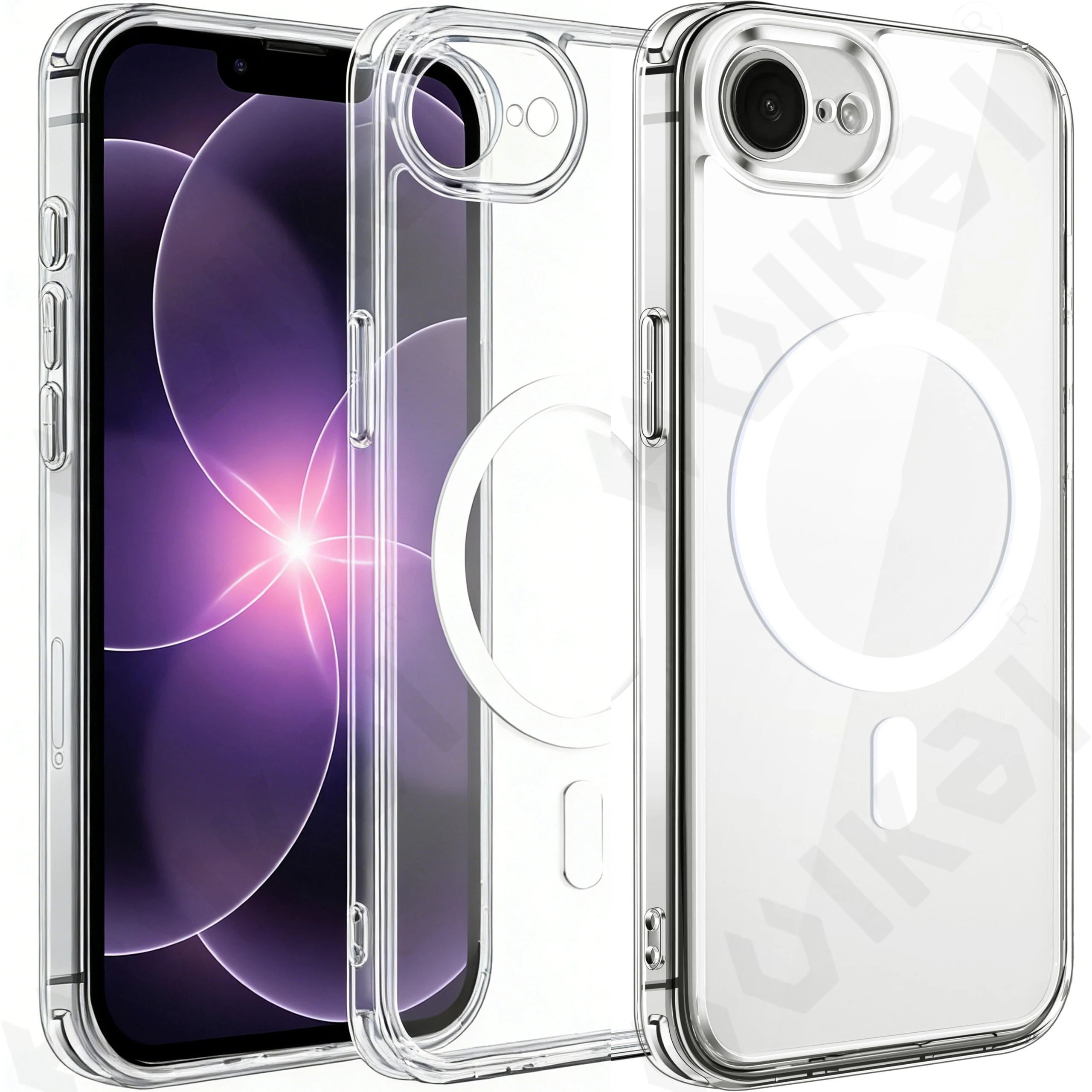 Coque pour iPhone 17e 16e transparente magnétique antichoc souple en TPU, protection intégrale pour téléphone, coque arrière