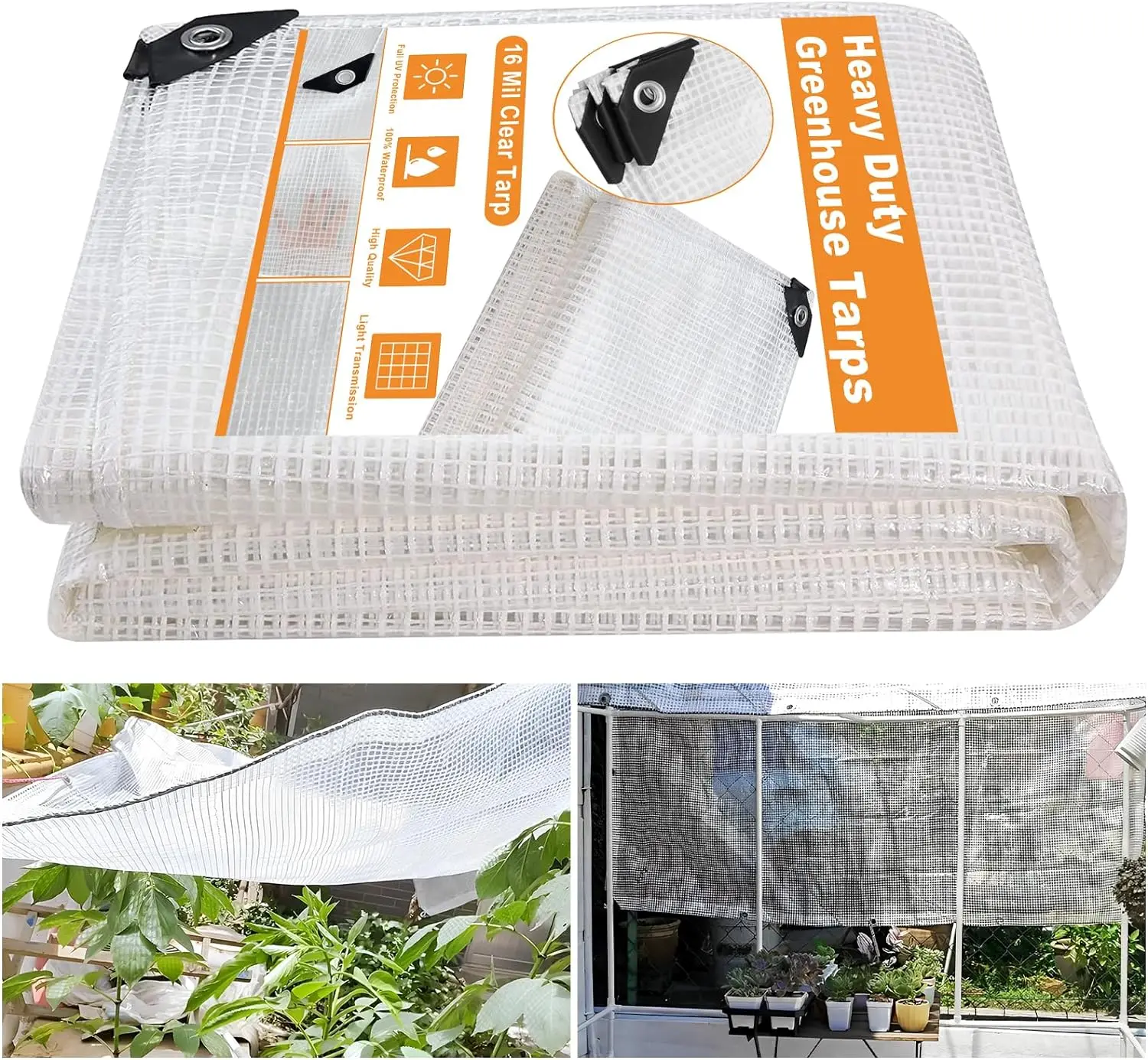 Lona transparente resistente al agua para invernadero, cubierta de polietileno resistente a los rayos UV con ojales de fuerza, para jardinería, agricultura y vivero