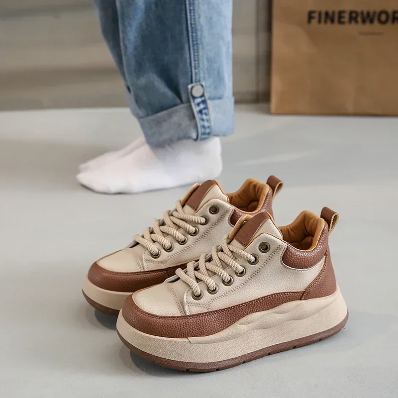

Cow Shoes Leather Autumn Spring Winter Plush Warm Platform Wedge Sneakers Chunky Women Mixed Color Moccasins Shoes For Women