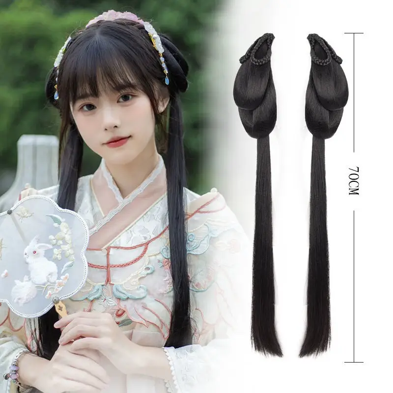 

AS Hanfu Wig Headband Women Chinese Style Synthetic Hair Piece Antique Modelling Cos Pad Hair Accessories Headdress Black