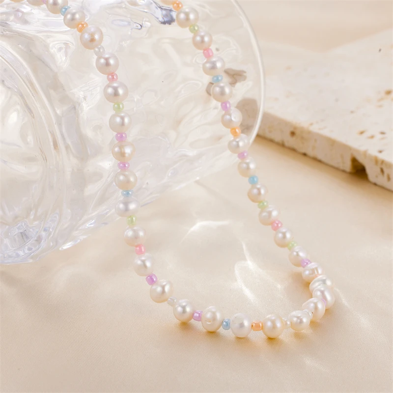 

Hip Girl Freshwater Pearl Jelly Rice Bead Necklaces For Women Charm Chain Banquet Choker Jewelry Wedding Gifts