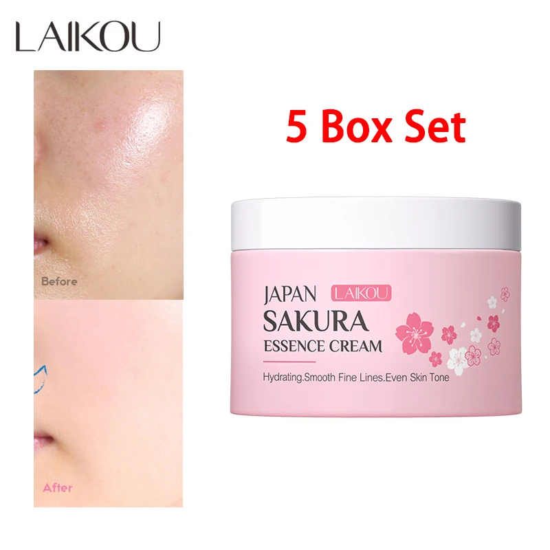 5PCS LAIKOU Japan Sakura Essence Face Cream Cherry Blossom Facial Cream Moisturizing Brighten Nourish Korean Skin Care