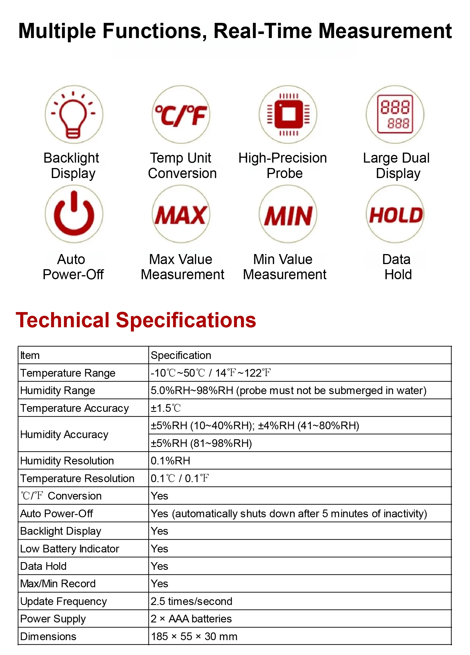 TA8171/TA621A Portable Temperature Humidity Meter Digital Hygrometer Dew Point S