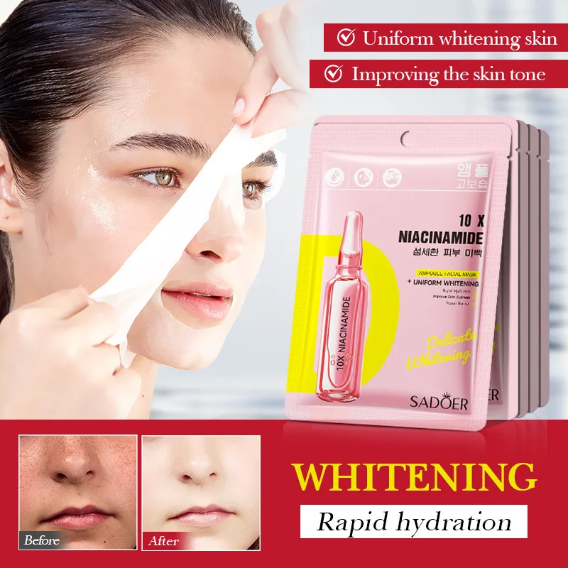 5/10pcs SADOER Nicotinamide Vitamin C Face Mask Hyaluronic Acid Moisturizing Hydrating Facial Masks Korean Cosmetics Skin Care