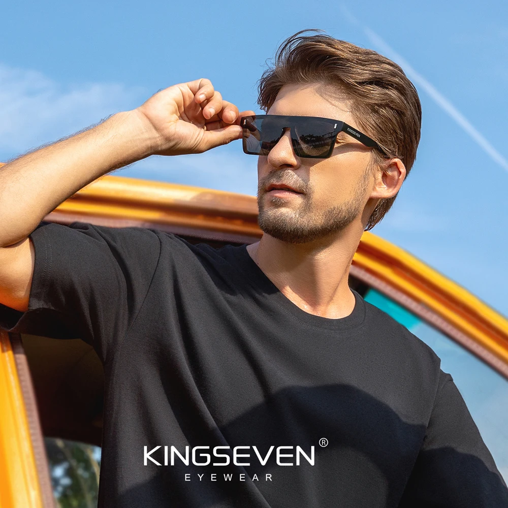 KINGSEVEN Marke Mode Randlose Sonnenbrille Frauen Männer UV400 Platz Große Rahmen Gläser einteiliges Spiegel Objektiv Männlich Fahren Brillen