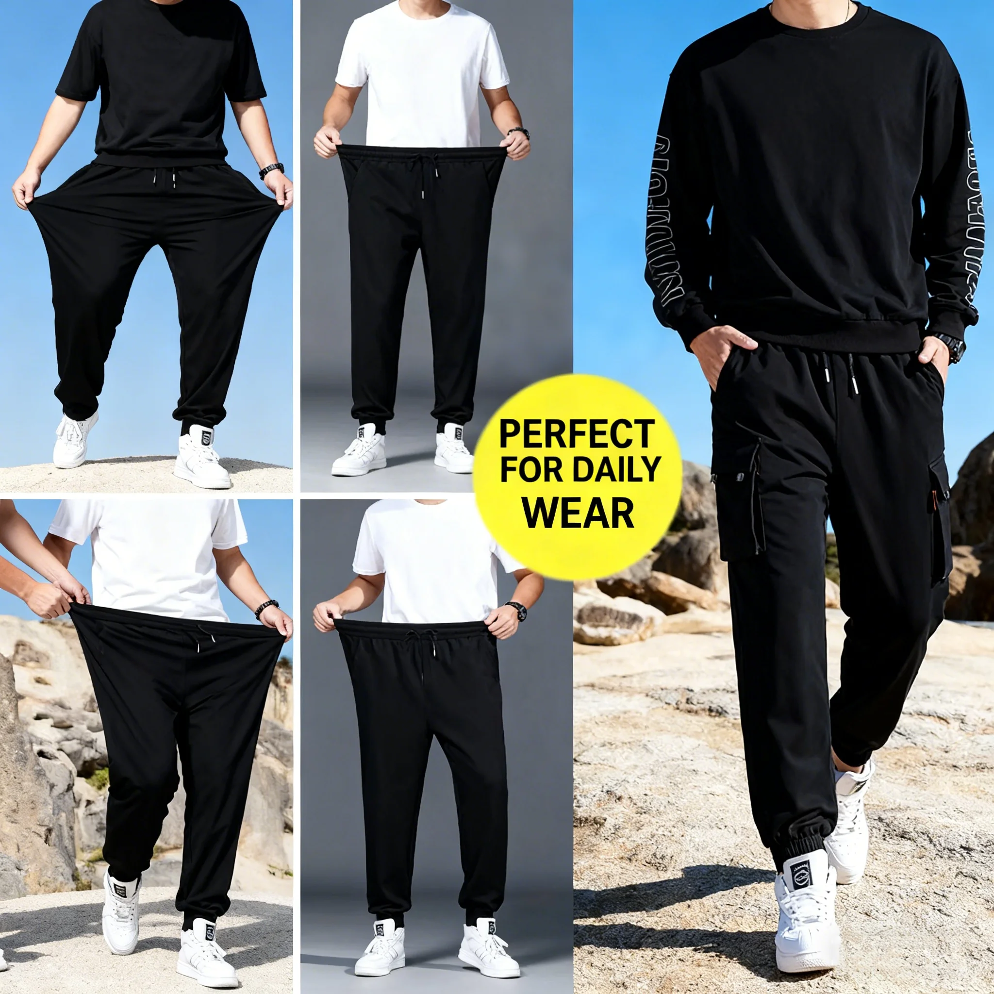 Men's 3XL-10XL Plus Size Baggy Jogger Pants Elastic Waist Quick