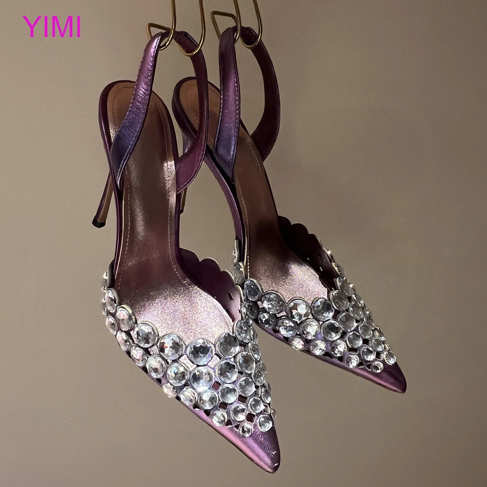 

Party Sandals Pointed Elegant Slim Heels Women's Shoes Luxury Rhinestone Banquet Bride Solid Color High Quality Women's Shoes