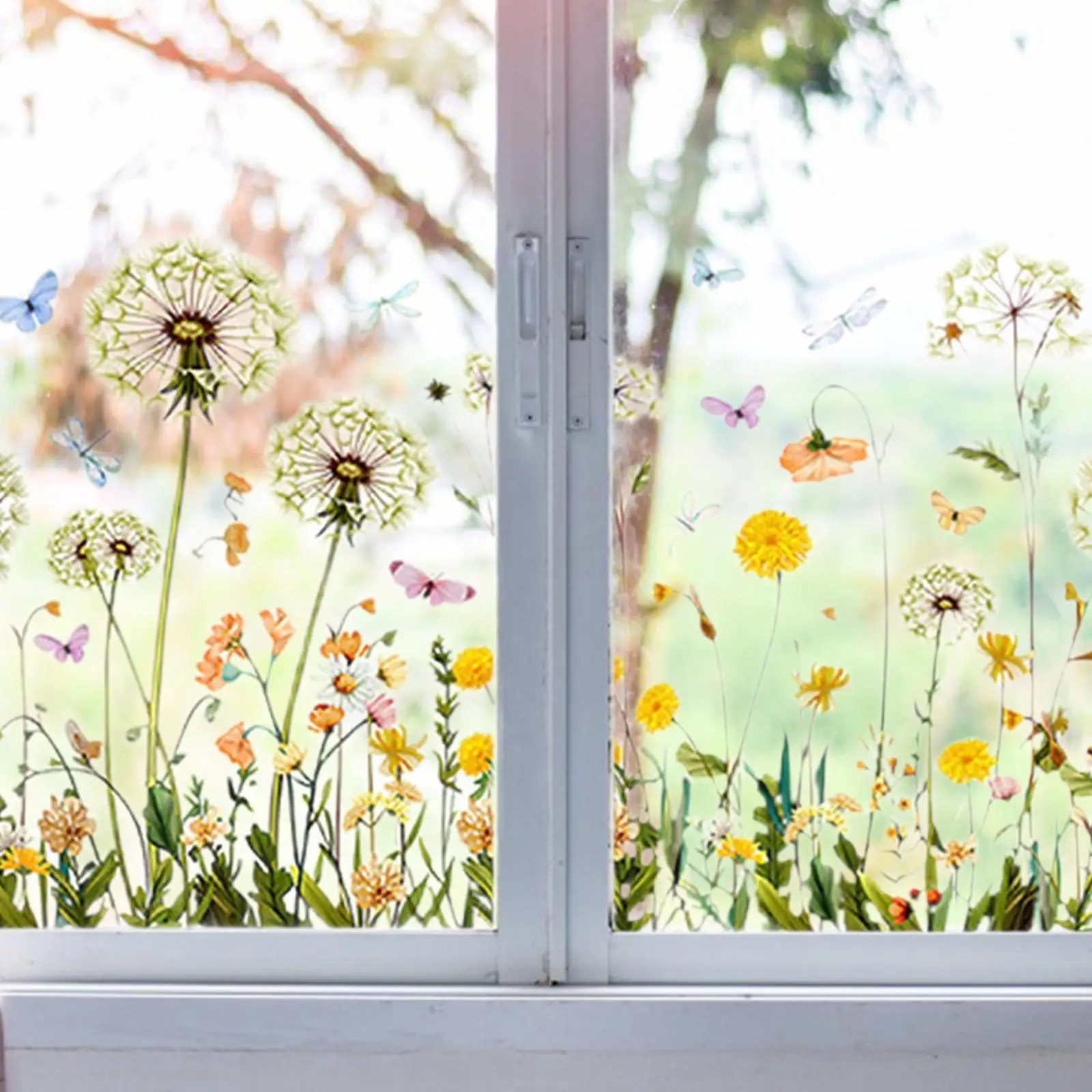 2Pcs Garden Flowers Window Clings Modern Art Decorative Wild Flower Window Decals for Bedroom Living Room Home Spring Decoration