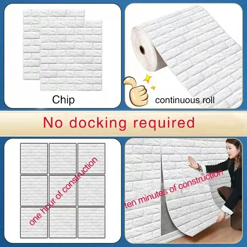 1/3/5/10M 3D Self-Adhesive Decor Wallpaper Continuous Waterproof Brick Wall Stickers Living Room Bedroom Wall Home Decoration 3