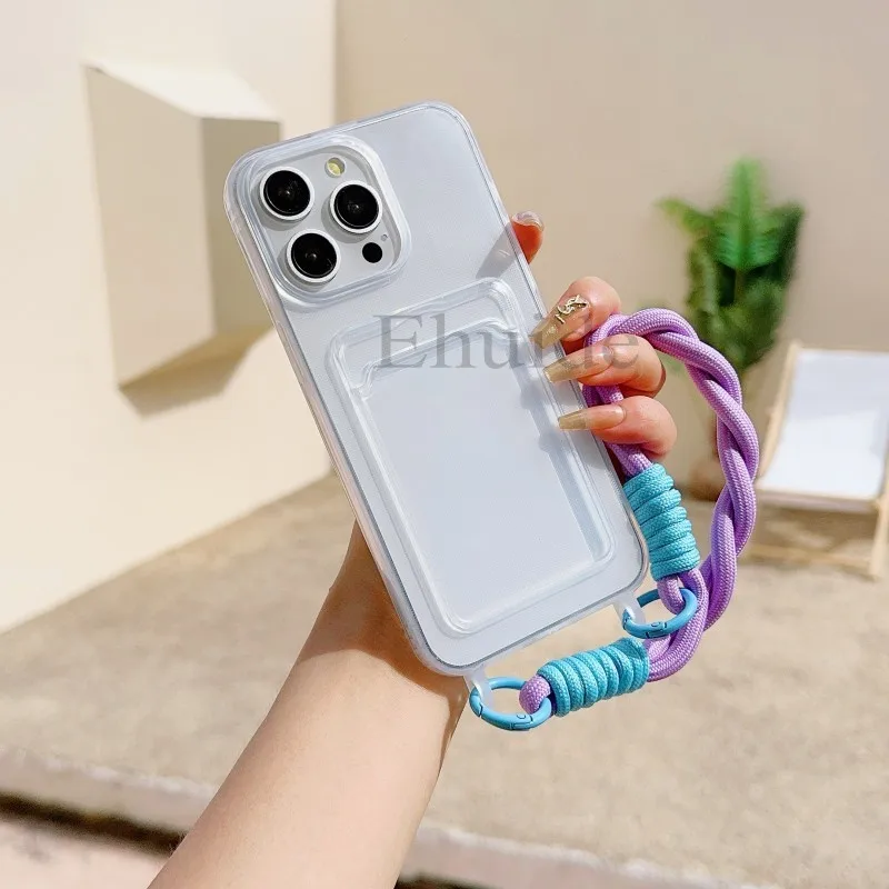 Versatile Clear TPU Card Slot Lanyard Case with Short Strap