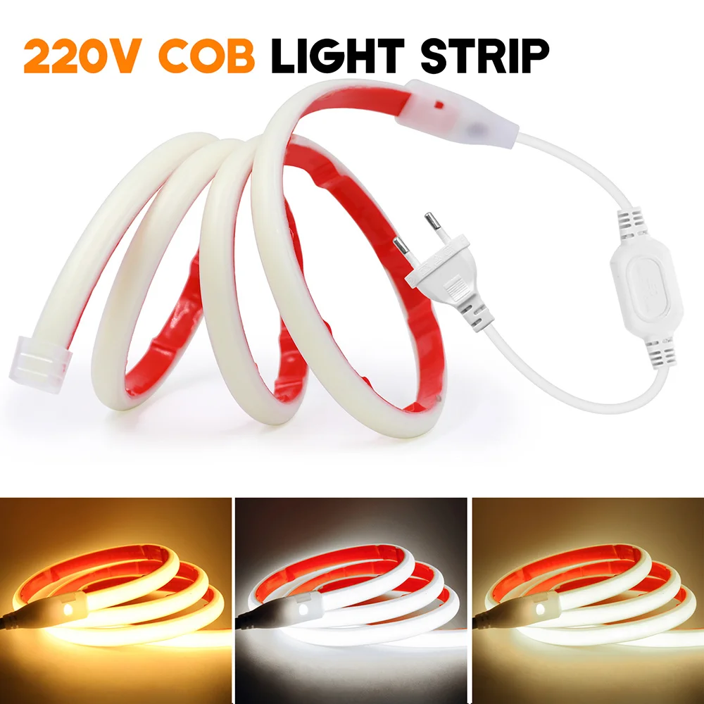 

Waterproof COB LED Strip Neon Light 220V Switch Power Kit with Adhesive Tape 288 LEDs Flexible Lamp High Density Linear lighting