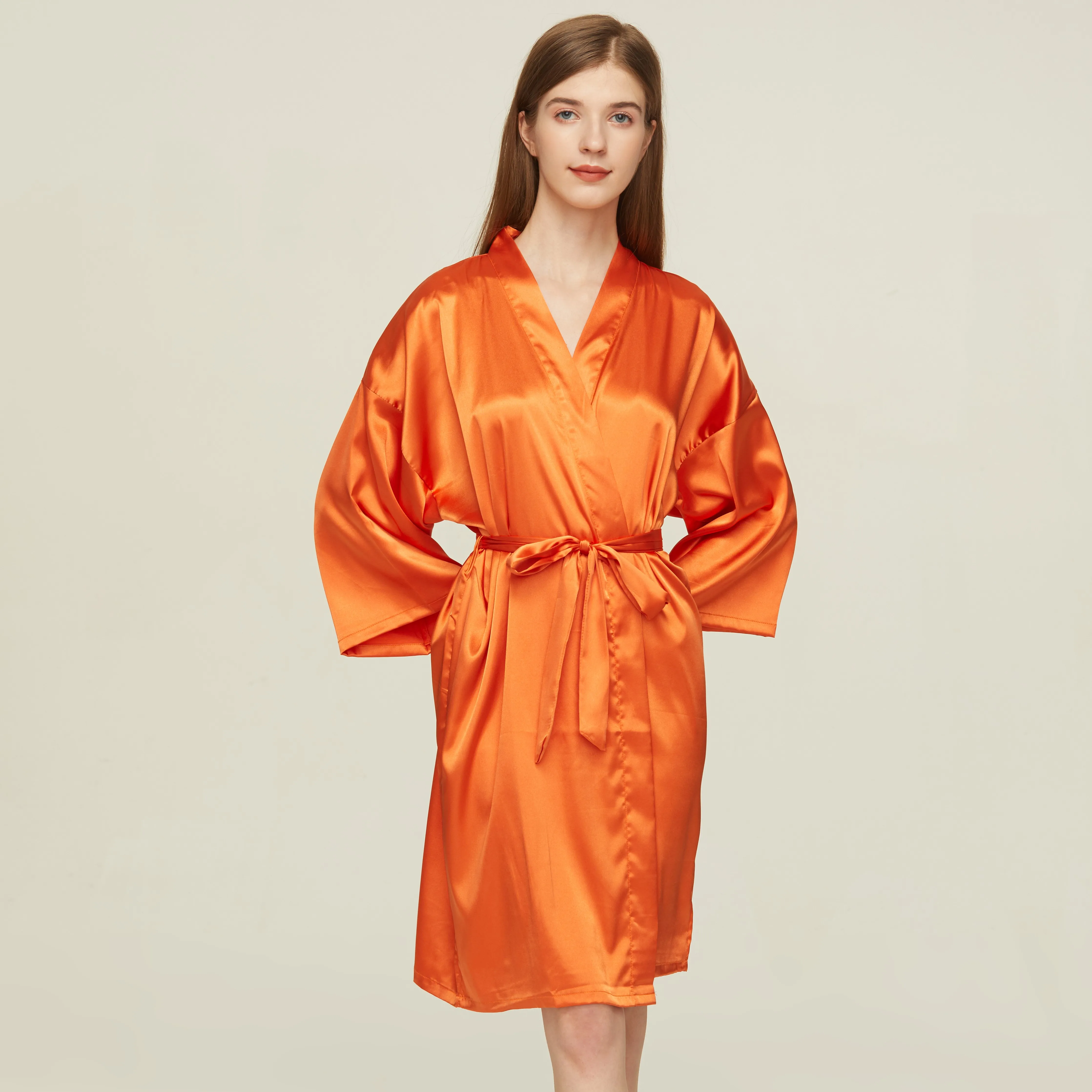 Bride Bridesmaid Robes Satin Solid Robe Orange Silk Robes for Women Ladies Satin Robe Women Wedding