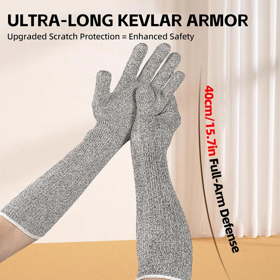 Gants longs de 40 cm pour soins des animaux, manchons anti-griffures pour chat et chien, coupe des griffes et toilettage, anti-morsure, gris_voghion.com