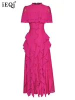 فساتين سهرة نسائية مجوفة مكشكشة ، رقبة دائرية ، أكمام قصيرة ، فستان طويل للحفلات ، مصمم أزياء جديد ، الصيف ، 3WQ3925 ، 1