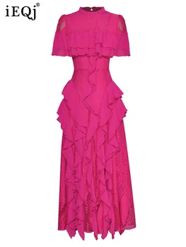 فساتين سهرة نسائية مجوفة مكشكشة ، رقبة دائرية ، أكمام قصيرة ، فستان طويل للحفلات ، مصمم أزياء جديد ، الصيف ، 3WQ3925 ، 1