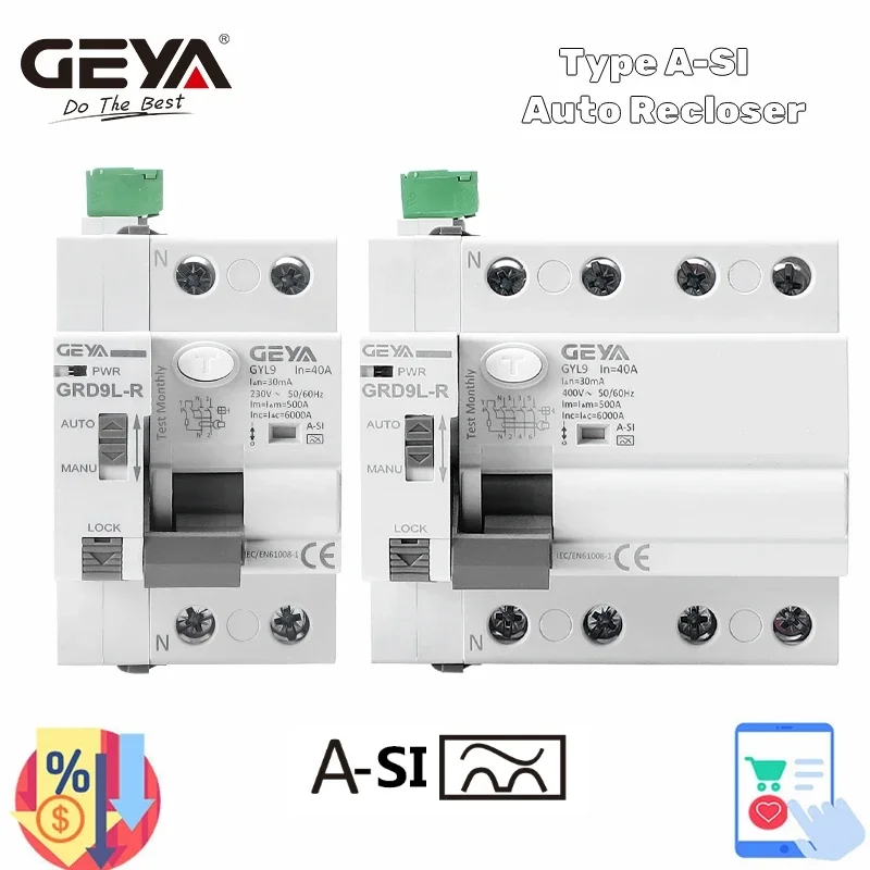 Geya-disjuntores Reclusantes Automáticos de Vazamento Super Eletromagnético Vacinados tipo A-si Rccb 2p 4p 40a 63a 30ma