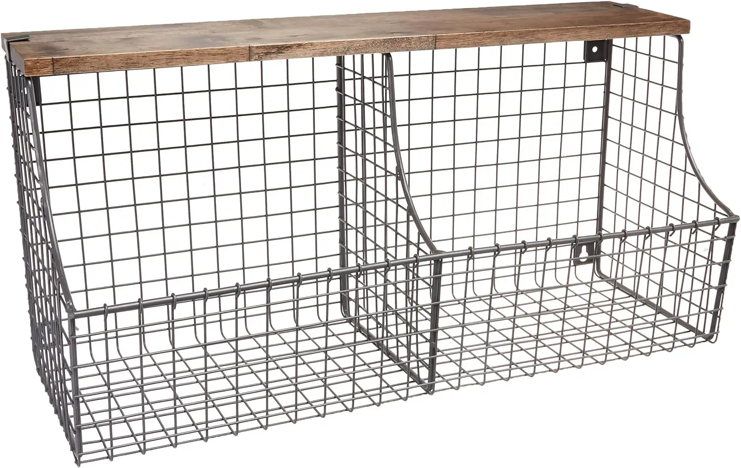 

Double Bin with Wood Storage -Mounted Wire Basket & Wood Shelf, Farmhouse Style Entryway Storage & Organization, Industr Garbage