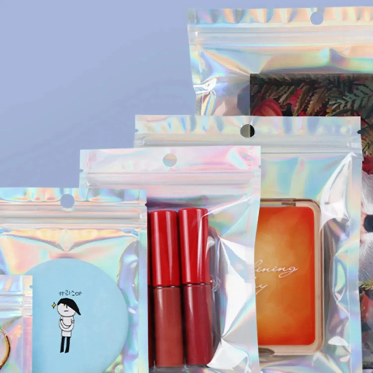 Holographic Mylar Bags Holographic Storage Bag Holographic Bags 100PCS Holographic Bag Laser Rainbow Pattern Self Sealing Bag Candy and Front Window Sample