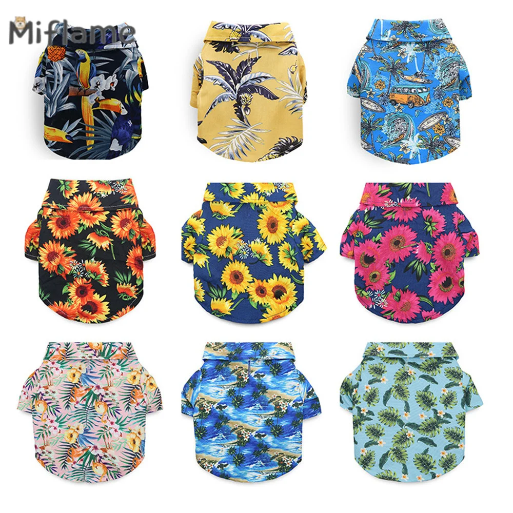 Miflame Spring Summer Thin Pet Clothes Cat Shirt Leaf Print Dog T-shirt Ragdoll Teddy Bichon New Small Dogs Casual Wear winter cardigan pet sweater blue orange schnauzer pomeranian yorkshire teddy cat bichon poodle puppy dog clothes