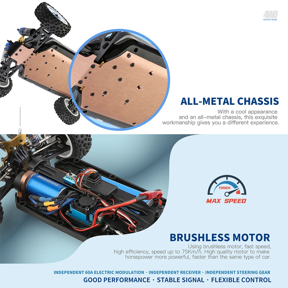 Electric High Speed RC Car 4WD Vehicle Blue