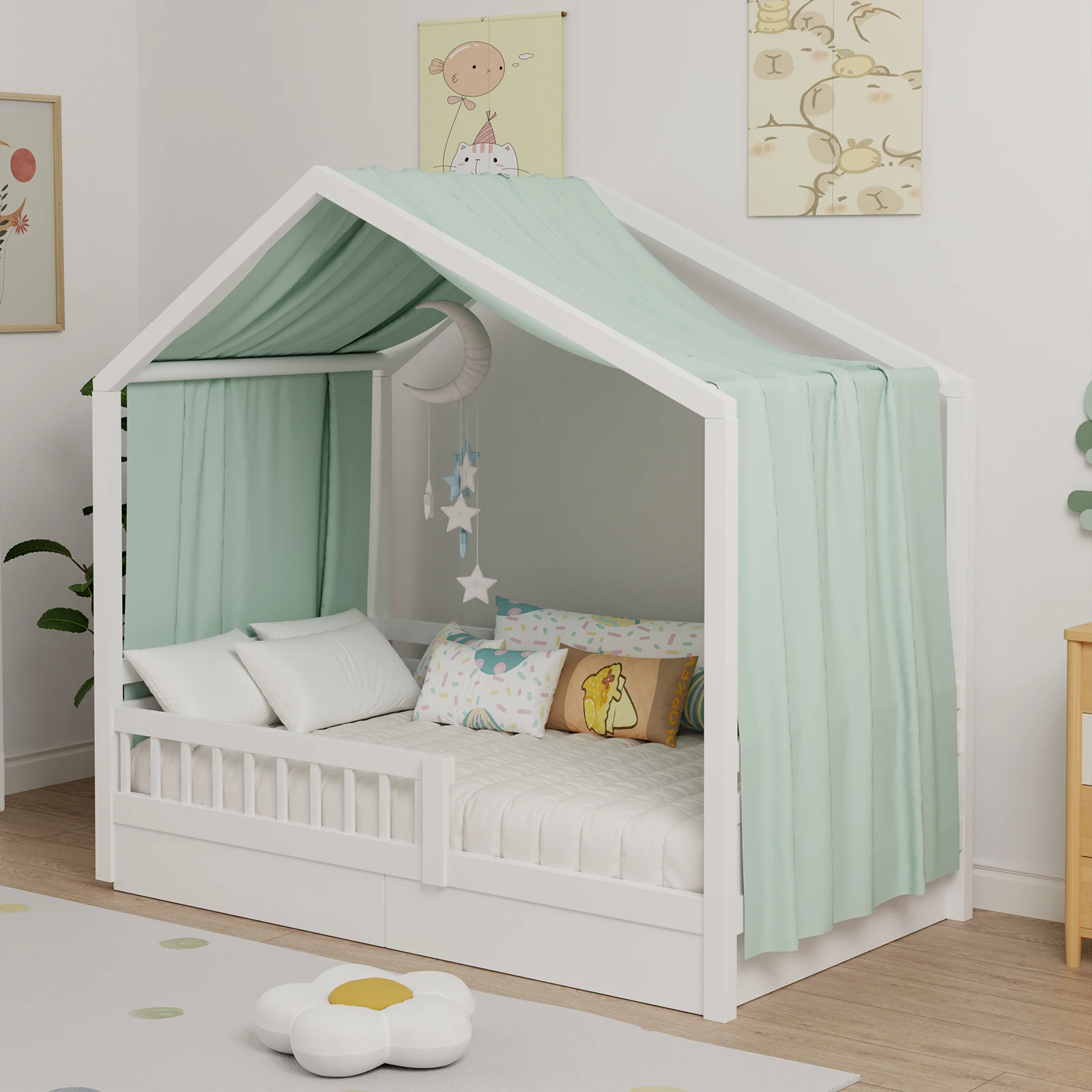 House Bed Canopy, Bed Canopy House Beds Made of Cotton Muslin, Fabric Canopy for House Canopy  Bed Children’s Room Decoration