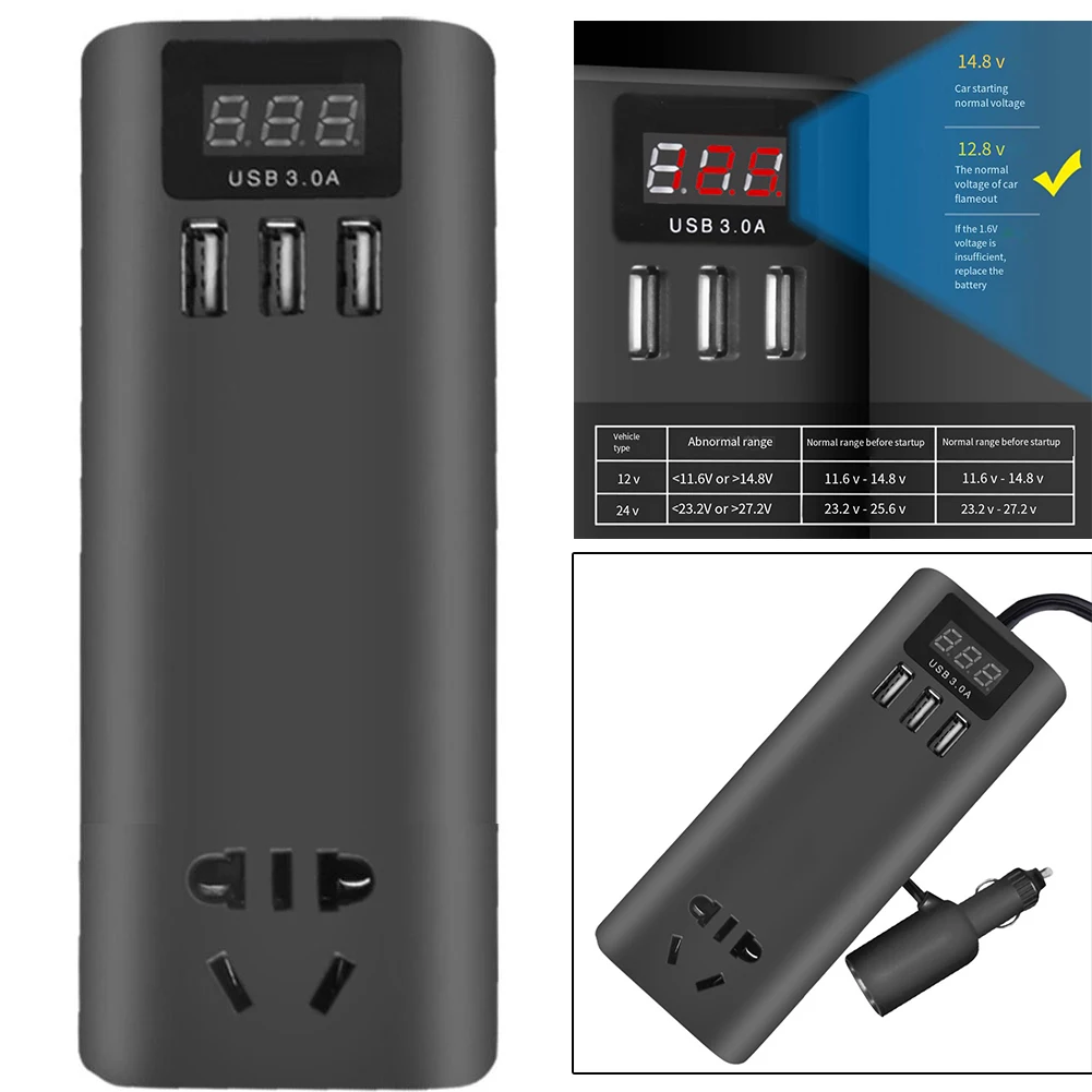 검정색 DC-AC 변환기 내장형 보호 기능 소형 크기 DC 12V-110V DC 24V-220V 여행용 노트북용