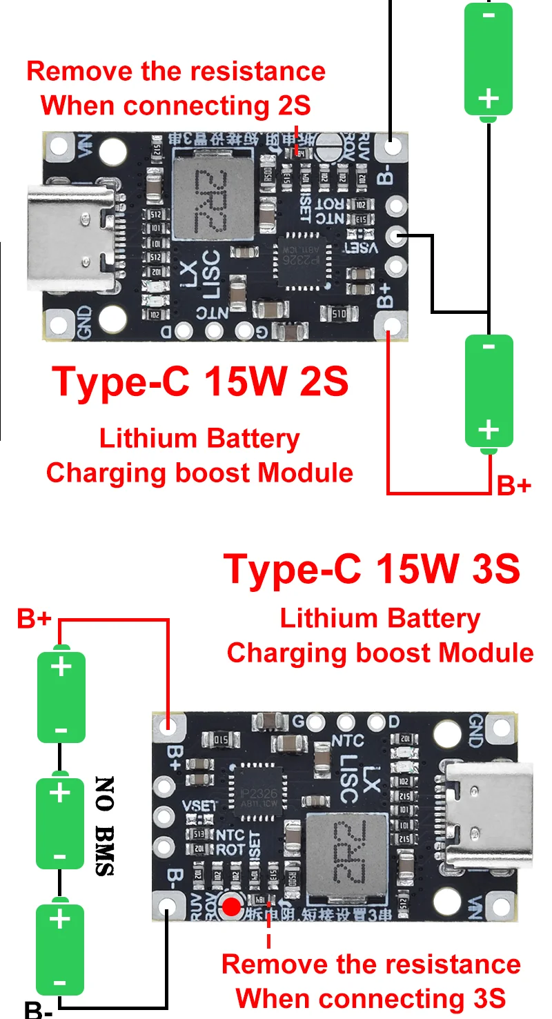 TZT 1/3PCS Typ-C USB 2/3S BMS 15W 8,4V 12,6V 1,5A Lithium-Batterie Lade Boost Modul mit Ausgewogene Unterstützung Schnelle Ladung – Detail 12