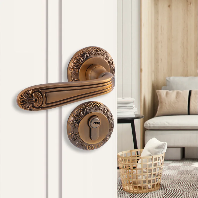 

Замок механический в европейском стиле с деревянной ручкой, простой раздельный замок для двери спальни, бесшумный замок