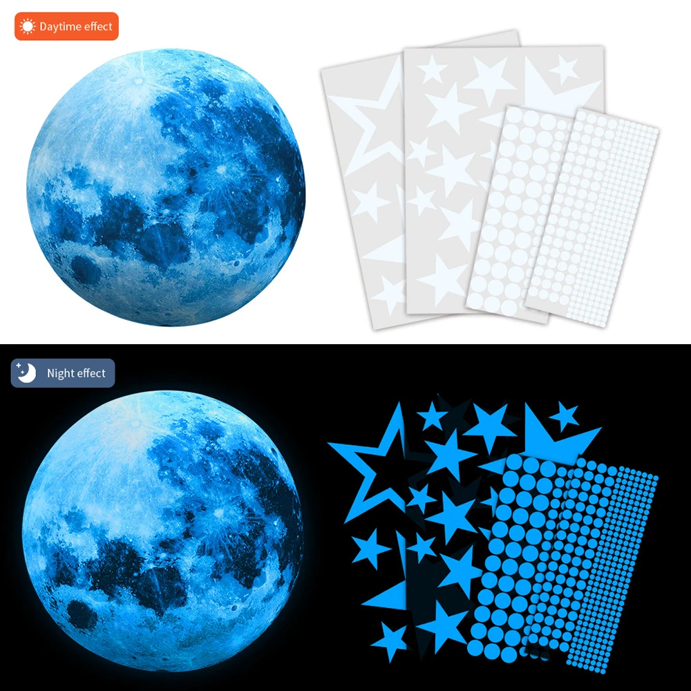Description Picture 6 of itemLuminous Moon Stars Kids Room Wall Sticker Baby Nursery Home Decor Wall Sticker Glow in the Dark Bedroom Ceiling Glow Sticker