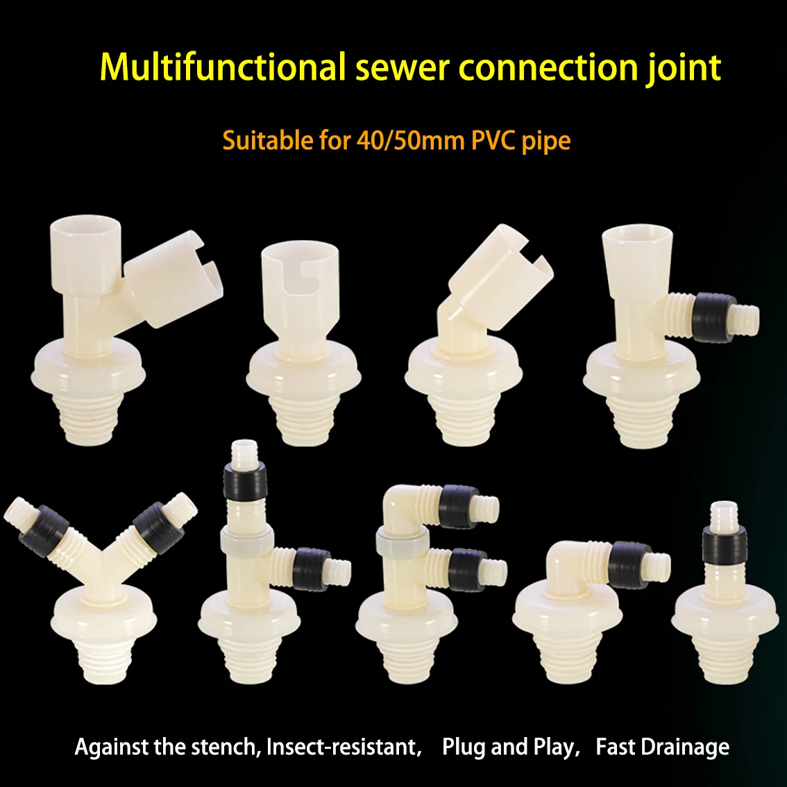 

1Pcs Washing machine sewer pipe tee joint drum vegetable basin basin drainage 40/50mm PVC pipe anti-bug anti-overflow joint