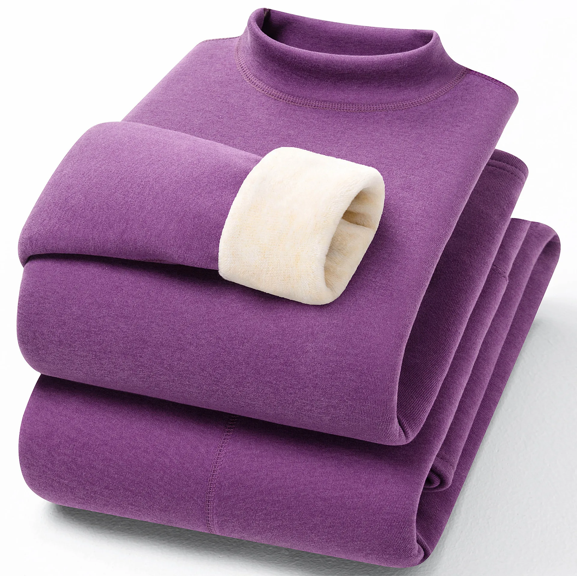 FW24 Women`s Wool silk thermal underwear sets half high neck fleeced wool thicken cold long John for winter wear