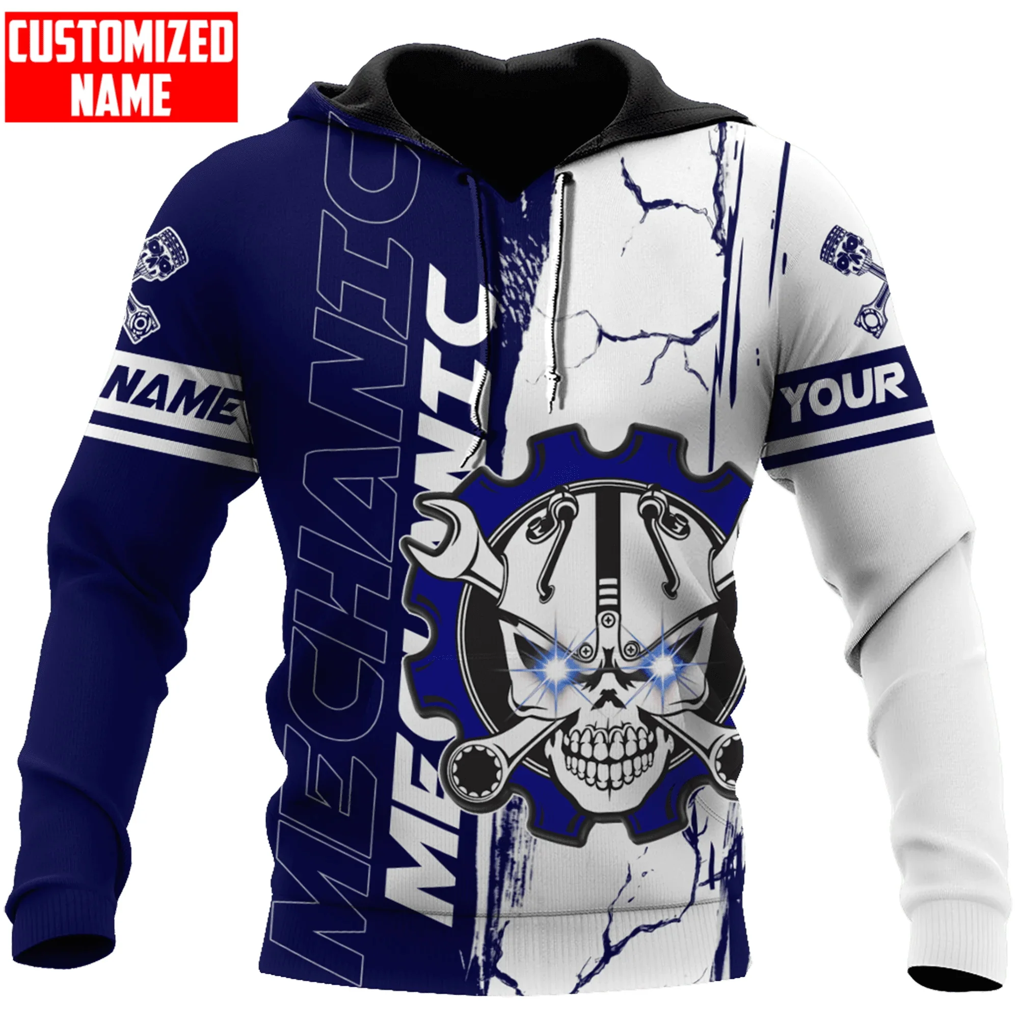 PLstar Cosmos Personalized Mechanic Wrench Gear Wheel Skull 3D Printed Men's Hoodie & Sweatshirt Unisex Casual zip hoodies DK541