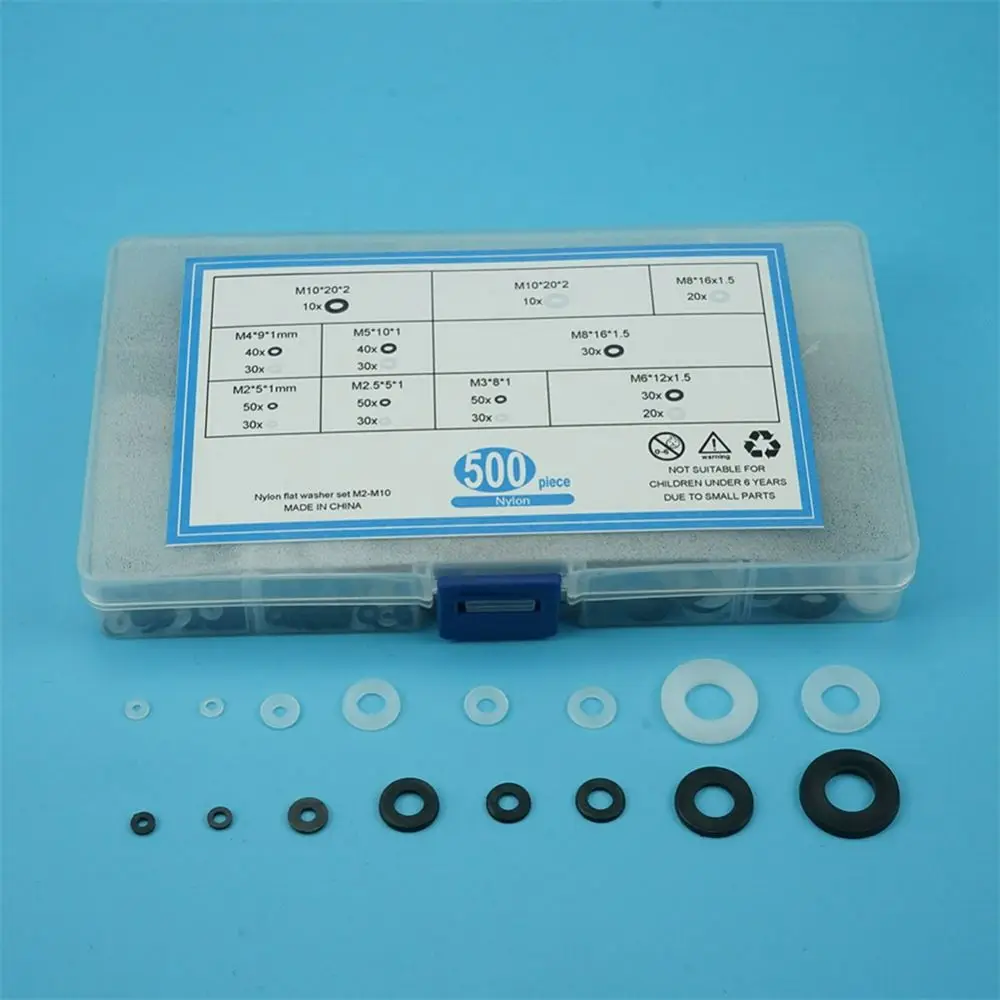 

500Pcs Black+White Nylon Washers M2 M2.5 M3 M4 M5 M6 M8 M10 Round Flat Washers Set Sealing Washers Electrical Connection