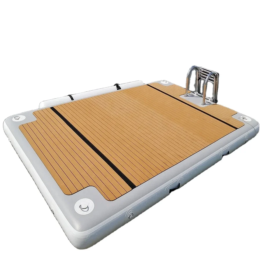 

inflatable teak platform floating island dock boat maintain pontoon dock raft with ladder for yacht