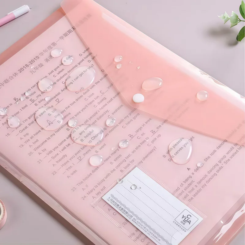 10pcs 투명 파일 가방 라벨 두꺼운 폴더 분류 버클 재료 가방 플라스틱 방수 A4 종이 보관 가방