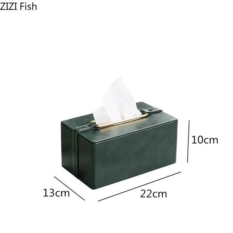Leather tissue box Handmade Metallic green Paper box Tea table storage organization ornaments napkin holder Home Decoration 5