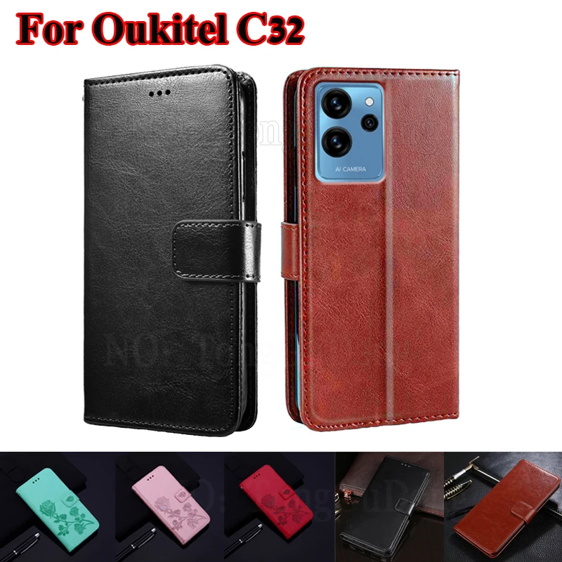 

Leather Flip Case For Carcasas Oukitel C32 C 32 Mujer Fundas Wallet Cover чехол на Oukitel C32 Phone Case Etui with Card Pockets