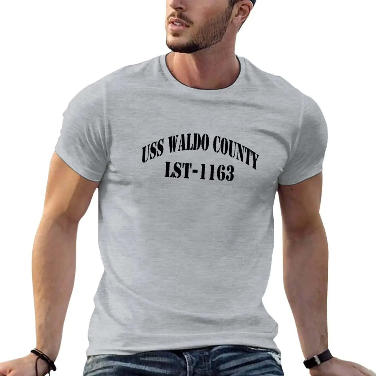 Uss Waldo County (Lst-1163) T-Shirt Negozio Di Navi Abbigliamento Estetico Camicie Magliette Grafiche Magliette Nere Per Uomo