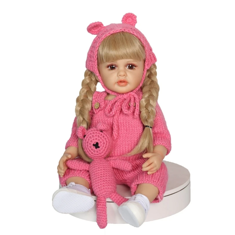 

Rebirth Pouting Girl with Blond Braids &Crochet Bear Realistic Baby