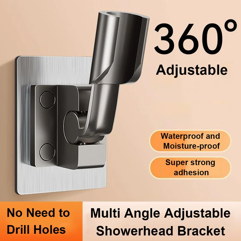 1pc Shower Head Holder Multi Angle Adjustable Self Adhesive Wall Mount Stand Bathroom Universal Shower Base