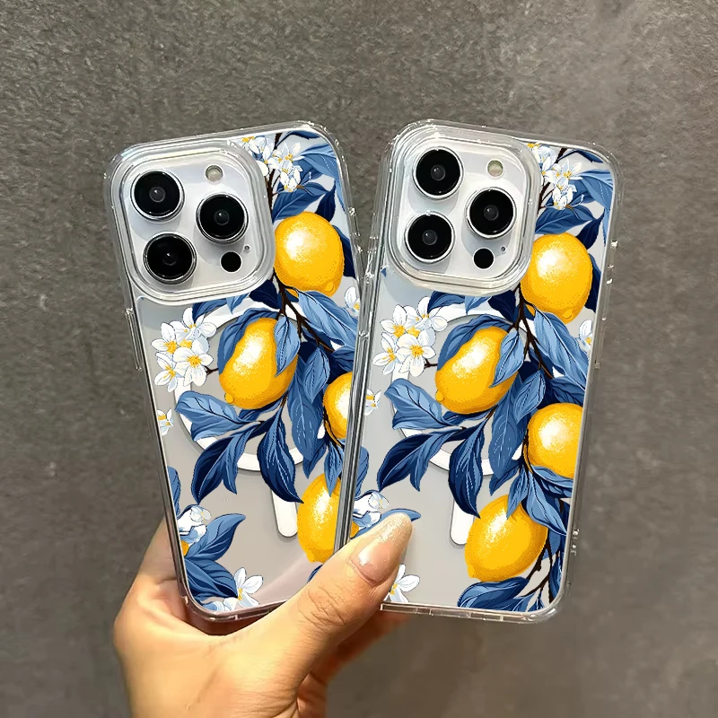 Summer Fruit Lemon Flower Clear Phone Case - Wireless Charging Compatible Cover