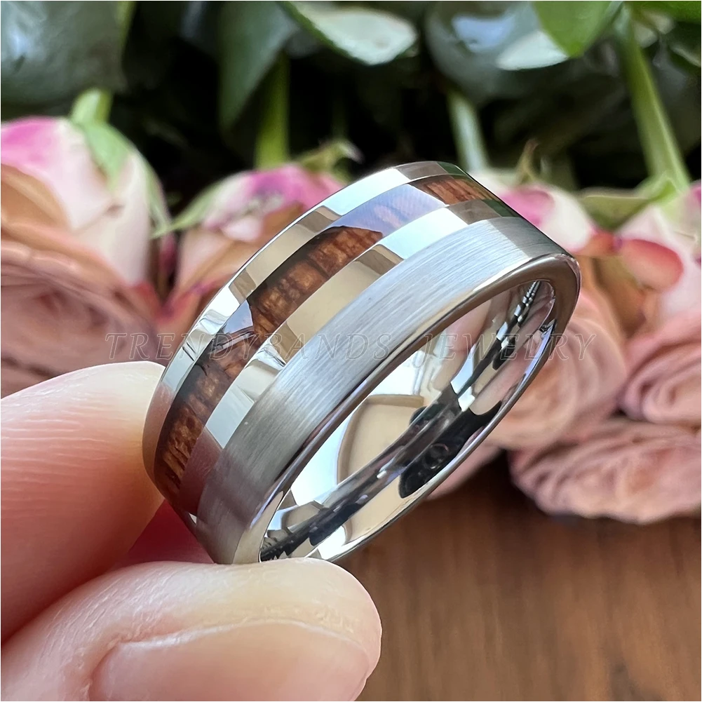 

Wholesale 8mm Wood Inlay Tungsten Carbide Rings Men Wedding Band Modern for Women Engagement Ring Polished Shiny Comfort Fit